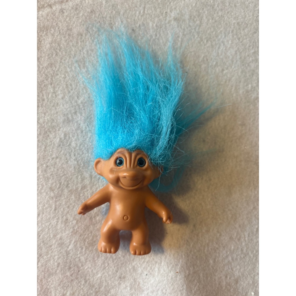 Vintage Style Miniature Troll Doll with Blue Hair 3 Inch Retro Toy Figure
